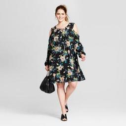 Women's Plus Size Floral Print Cold Shoulder Dress - Xhilaration™ Black