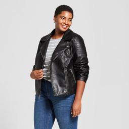 Women's Plus Size Faux Leather Moto Jacket - Ava & Viv™ Black