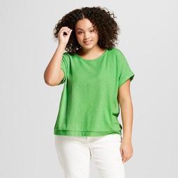 Women's Plus Size Striped Short Sleeve Tie-Back Cuff T-Shirt - A New Day™ Green