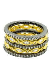 Two-Tone Plated Sterling Silver CZ Eternity Stacking Ring Set - Size 8