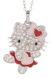 Hello Kitty Sterling Silver Heart Bow Swarovski Crystal Accented Love Pendant Necklace