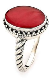 Sterling Silver Twisted Shank Oval Coral Ring