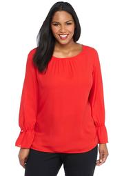 Plus Size Solid Baby Bell Sleeve Top