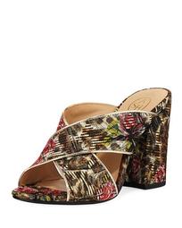 Lola Block-Heel Jacquard Slide Sandals