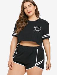 Plus Size Number Top and Shorts Set