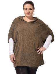 Unique Bargains Women's Plus Size Dolman Sleeves Knitted Hoodie