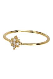 18K Yellow Gold Plated Sterling Silver Pave Crystal Star Ring - Size 7