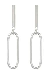 Sterling Silver Bar & Oval Hoop Dangle Earrings
