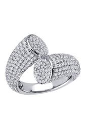 Platinum Plated Sterling Silver Micro Pave Simulated Diamond Crossing Pave Ring