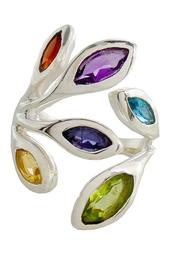 Rhodium Plated Bezel Set Marquise Cut Multi Colored Gemstone Ring