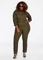 Collared Button Front Jumpsuit