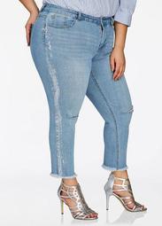 Metallic Striped Side Skinny Jean