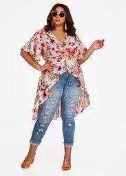 Twist Front Floral Duster