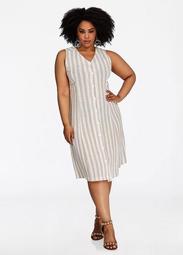 Striped Linen Button Front Dress