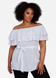 Double Ruffle Belted Blouse
