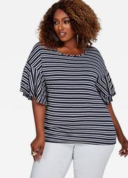 Tiered Sleeve Striped Top