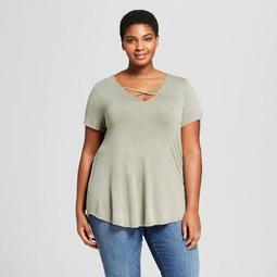 Women's Plus Size Short Sleeve Cross Front Drapey T-shirt - Ava & Viv™