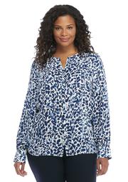 Plus Size Puff Sleeve Crepe Blouse