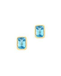 Blue Topaz Emerald-Cut Stud Earrings in 14K Yellow Gold - 100% Exclusive