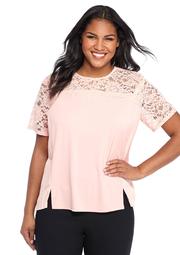 Plus Size Lace Trimmed Pleated Top