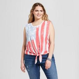 Women's Plus Size Painted Pop Flag Print Tie Front Tank Top - Fifth Sun (Juniors') White