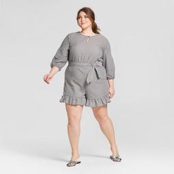 Women's Plus Size Long Sleeve Belted Romper - Who What Wear™
