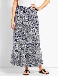 Etched Paisley Jersey Maxi Skirt