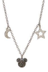 Sterling Silver Pave Swarovski Marcasite & Crystal Charm Mickey Necklace