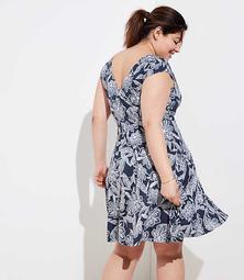 LOFT Plus Abstract Floral Wrap Back Flare Dress