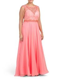 Plus Lace Beaded Bodice Gown