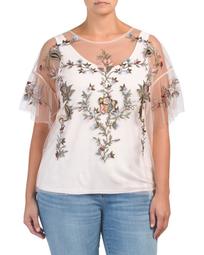 Plus Ruffle Sleeve Embroidery Top And Cami