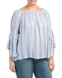 Plus Striped Bell Sleeve Top