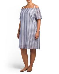 Plus Short Sleeve Striped Cover-up Dress