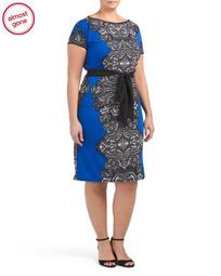 Plus Made In USA Lace Print Belted Dress