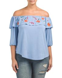 Plus Off The Shoulder Embroidered Top