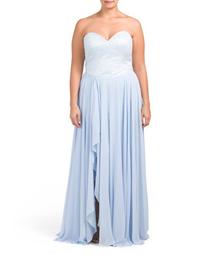 Plus Strapless Beaded Bodice Gown