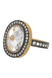 14K Gold & Rhodium Plated Sterling Silver Radiance CZ Pave Edge Cocktail Ring