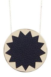Leather Detail Sunburst Pendant Necklace