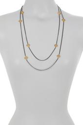 14K Gold & Rhodium Plated Sterling Silver Lattice Motif CZ Trellis Station Chain Necklace