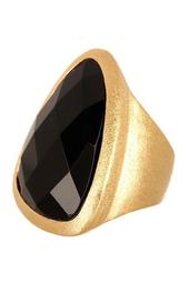 18K Clad Satin Asymmetrical Faceted Black Onyx Ring