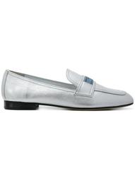 Silver logo leather loafers