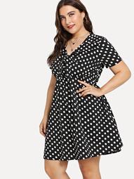 Knot Front Fit & Flare Dot Dress