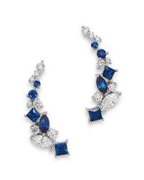 Diamond and Sapphire Climber Earrings in 14K White Gold - 100% Exclusive