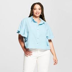 Women's Plus Size Ruffle Sleeve Button-Down Shirt - Universal Thread™