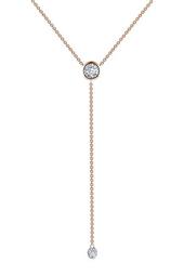 Rose Gold Plated Sterling Silver Solitaire Y Simulated Diamond Necklace