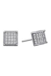 Platinum Plated Sterling Silver Micro Pave Simulated Diamond Square Stud Earrings