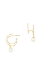 14k Gold Double Huggie Earrings with Freshwater Cultured Pearls
