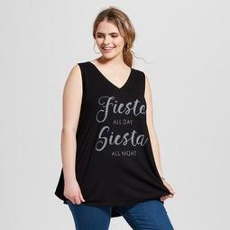 Women's Plus Size Fiesta All Day, Siesta All Night Graphic Tank Top - Zoe+Liv - Black