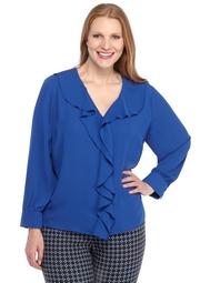 Plus Size Solid Ruffle Front Blouse