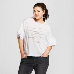 Women's Plus Size Radiate Love Short Ruffle Sleeve Graphic T-Shirt - Grayson Threads (Juniors') White